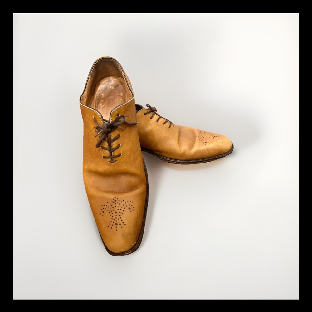 Hawes & Curtis Leather Oxford Brogue Dress Shoes Business Lace Up Tobacco Brown